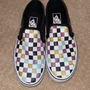 Glittery Checkered Vans slip on shoes